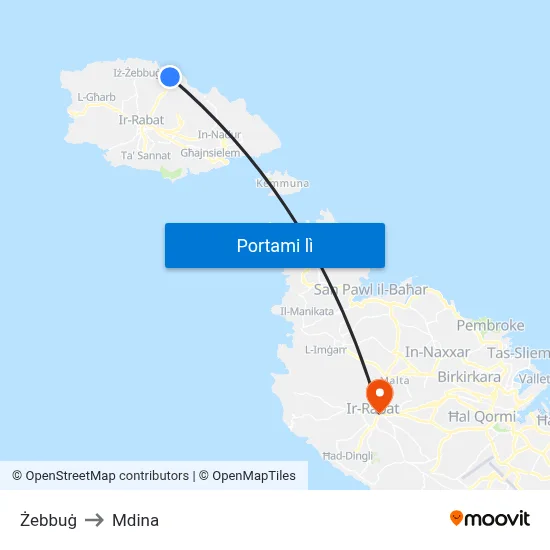 Żebbuġ to Mdina map