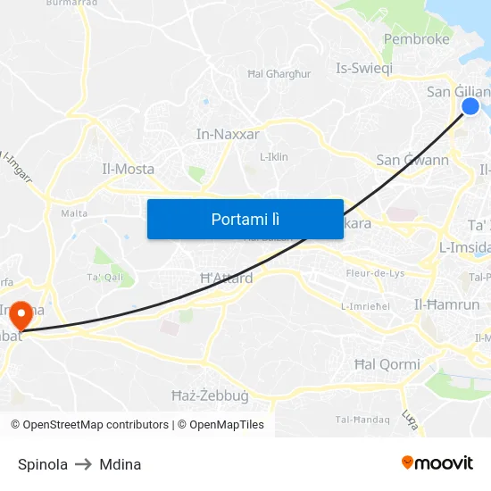 Spinola to Mdina map
