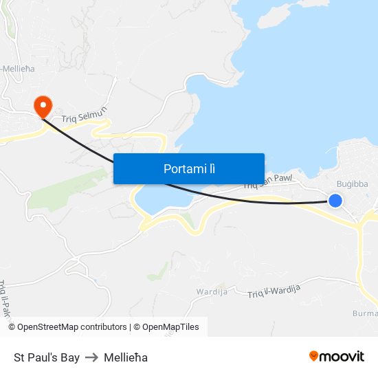 St Paul's Bay to Mellieħa map