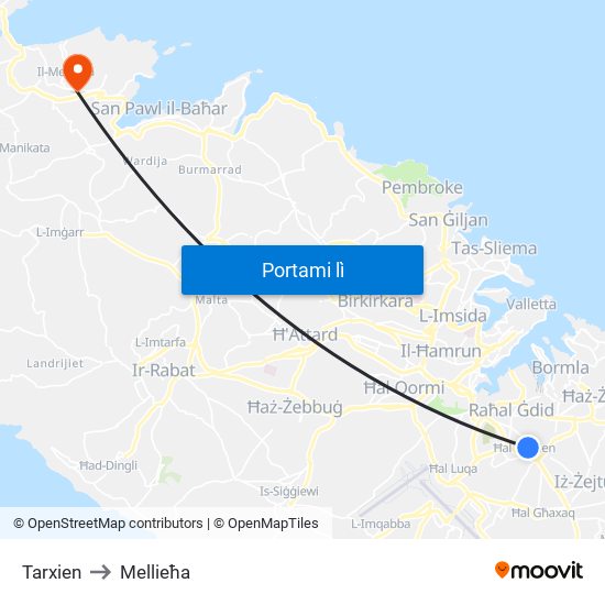 Tarxien to Mellieħa map
