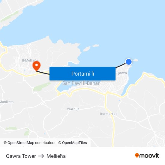 Qawra Tower to Mellieħa map