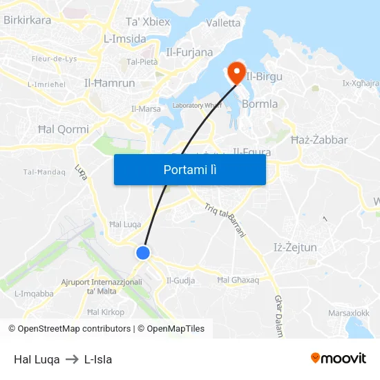 Hal Luqa to L-Isla map