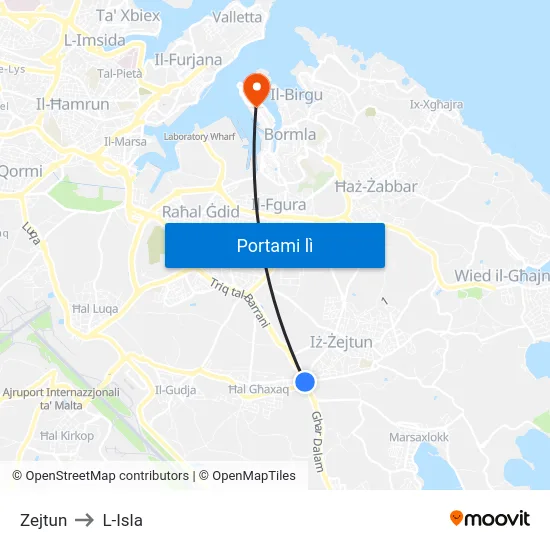 Zejtun to L-Isla map