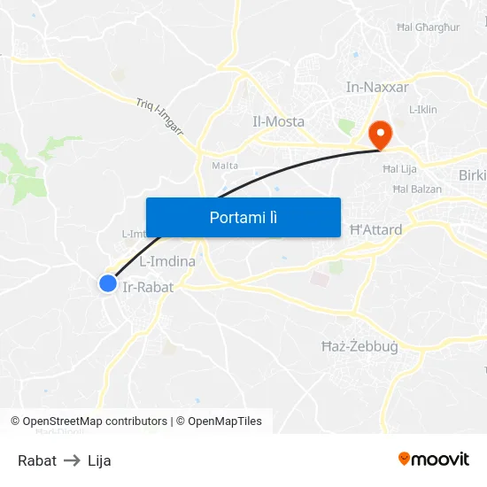 Rabat to Lija map