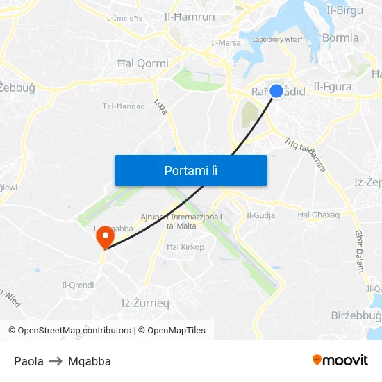 Paola to Mqabba map