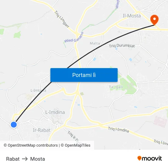 Rabat to Mosta map