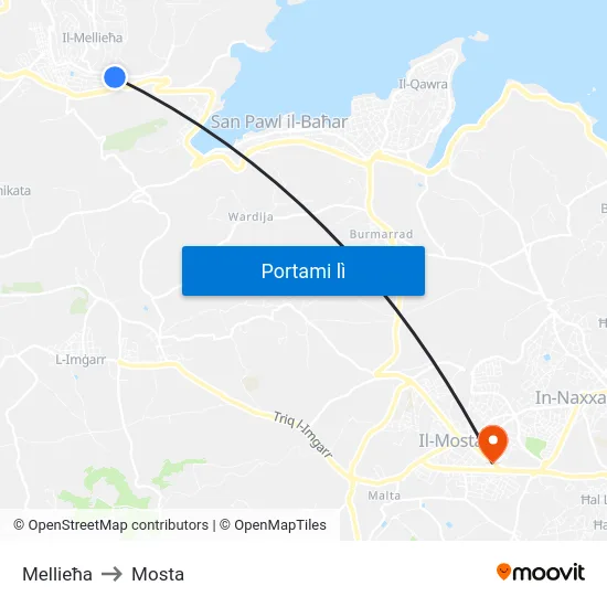 Mellieħa to Mosta map