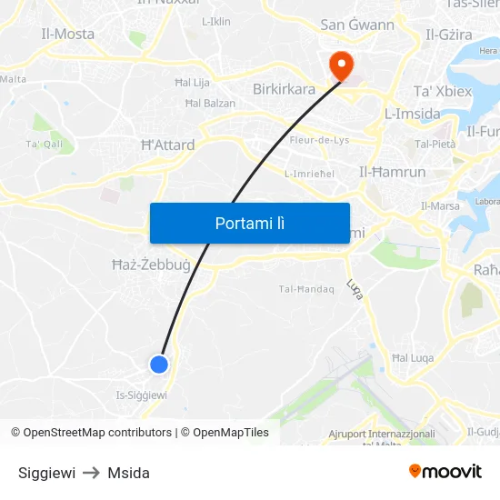 Siggiewi to Msida map
