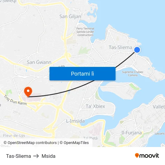 Tas-Sliema to Msida map