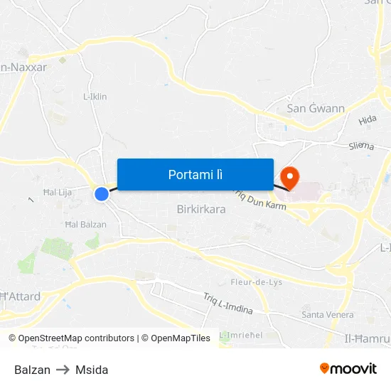 Balzan to Msida map