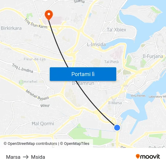 Marsa to Msida map