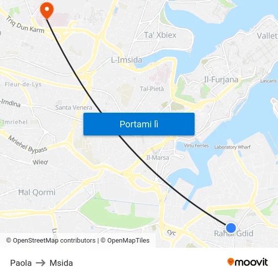 Paola to Msida map