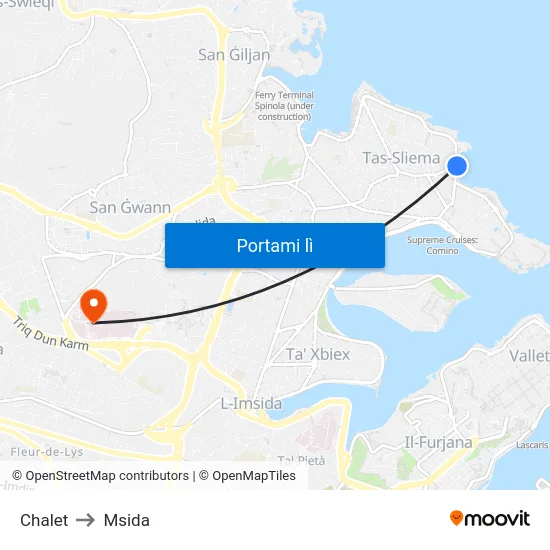 Chalet to Msida map
