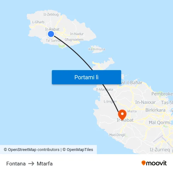 Fontana to Mtarfa map
