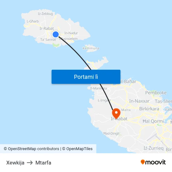 Xewkija to Mtarfa map