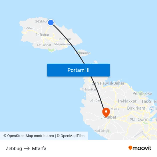 Żebbuġ to Mtarfa map