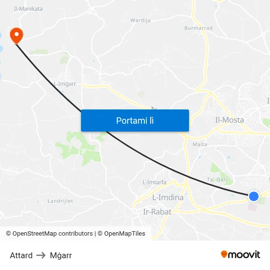 Attard to Mġarr map