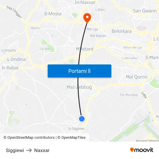 Siggiewi to Naxxar map