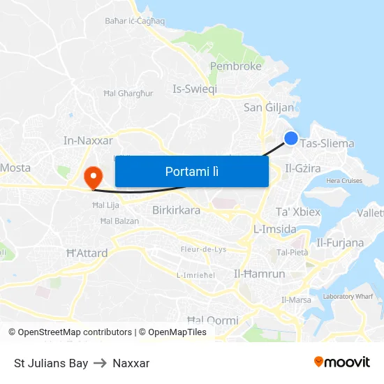 St Julians Bay to Naxxar map