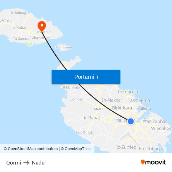 Qormi to Nadur map