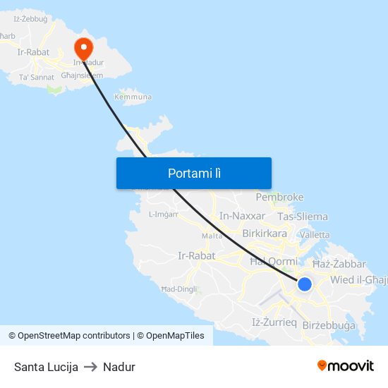 Santa Lucija to Nadur map