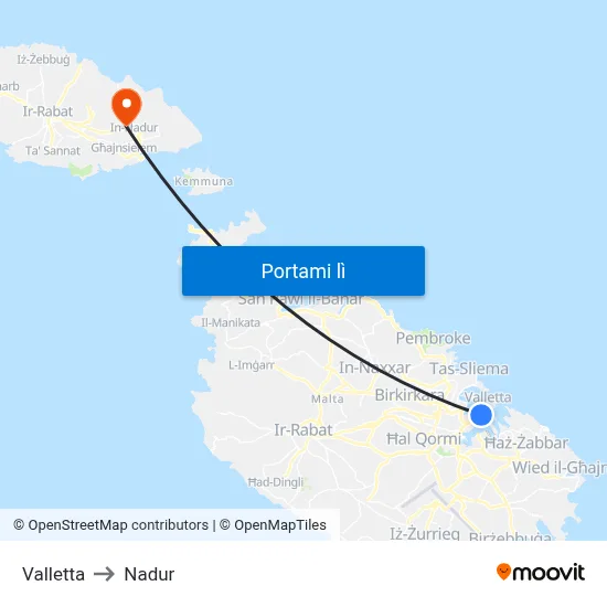 Valletta to Nadur map
