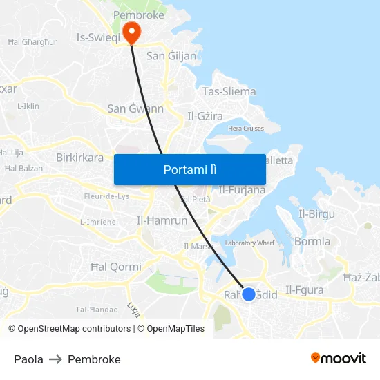 Paola to Pembroke map