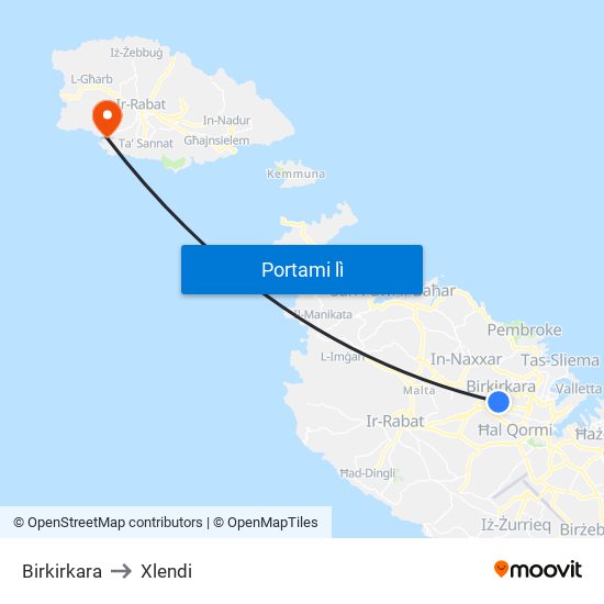 Birkirkara to Xlendi map