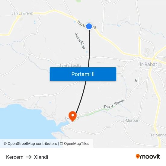 Kercem to Xlendi map