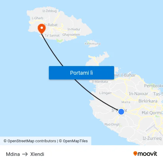 Mdina to Xlendi map