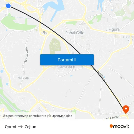 Qormi to Zejtun map