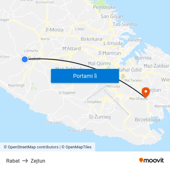 Rabat to Zejtun map