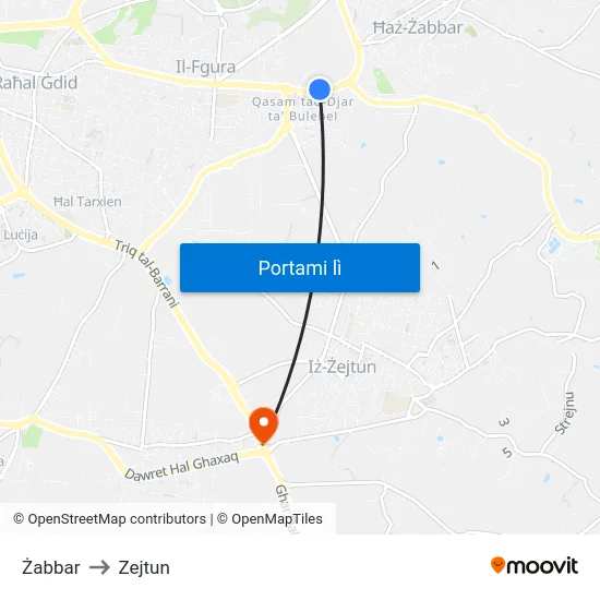 Żabbar to Zejtun map
