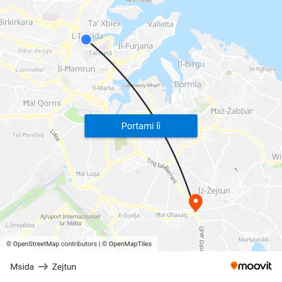 Msida to Zejtun map