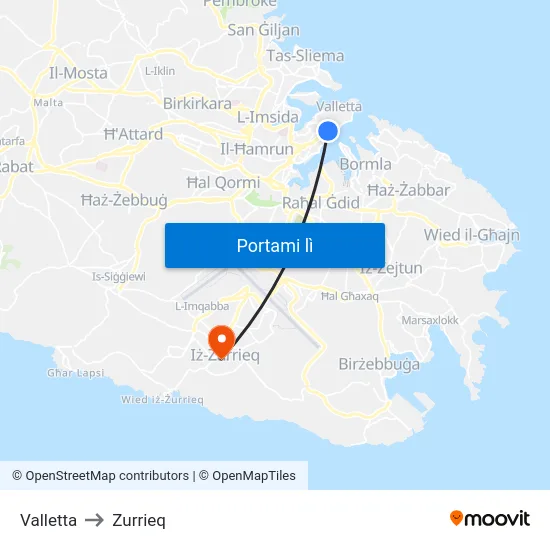 Valletta to Zurrieq map