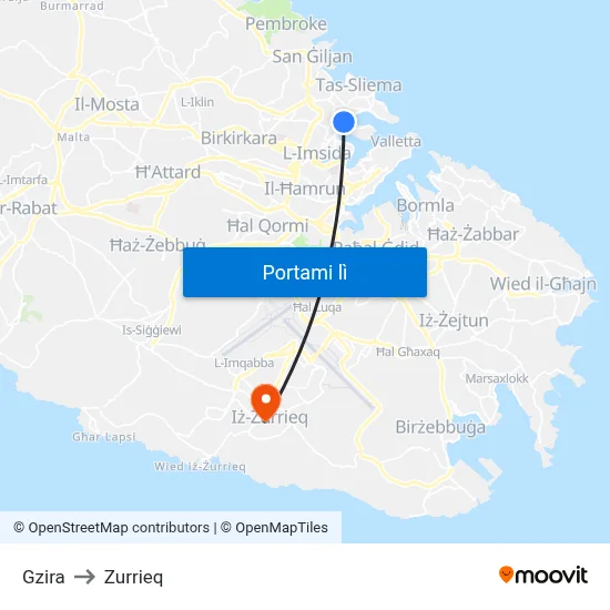 Gzira to Zurrieq map