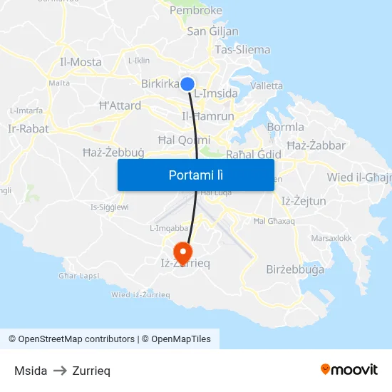 Msida to Zurrieq map