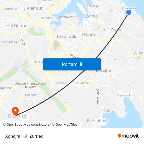 Xgħajra to Zurrieq map