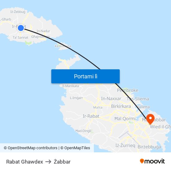 Rabat Ghawdex to Żabbar map