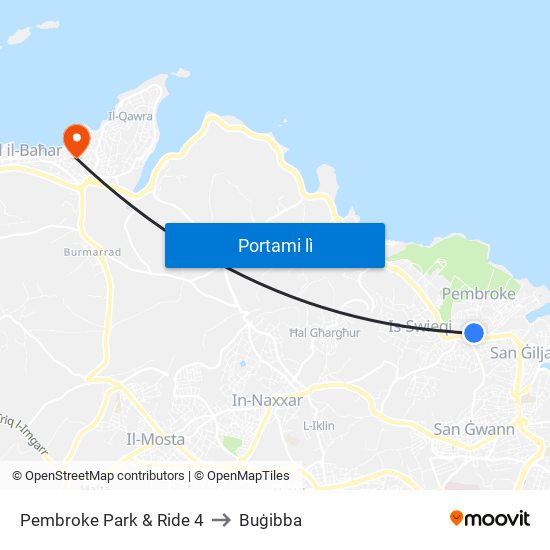 Pembroke Park & Ride 4 to Buġibba map