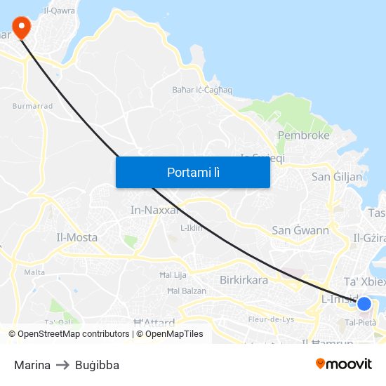 Marina to Buġibba map