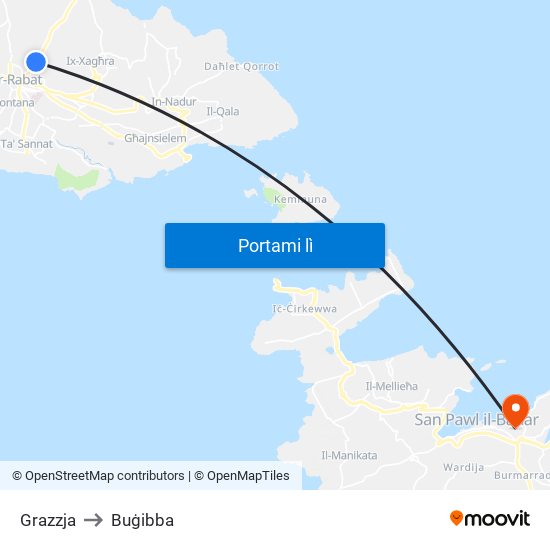 Grazzja to Buġibba map