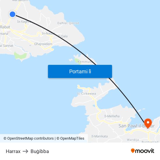 Harrax to Buġibba map