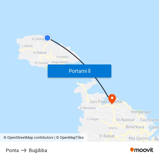 Ponta to Buġibba map