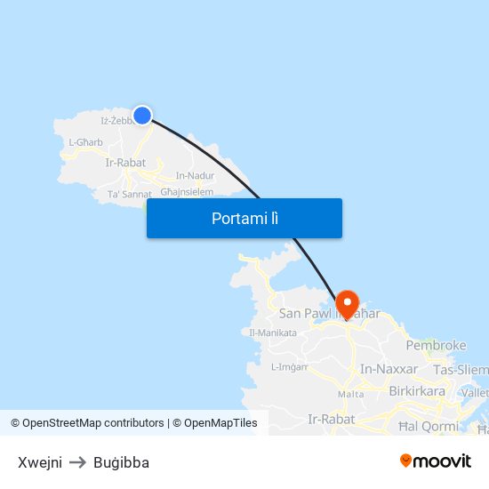 Xwejni to Buġibba map