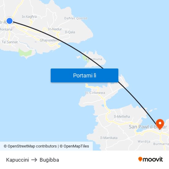 Kapuccini to Buġibba map