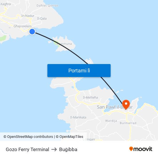 Gozo Ferry Terminal to Buġibba map