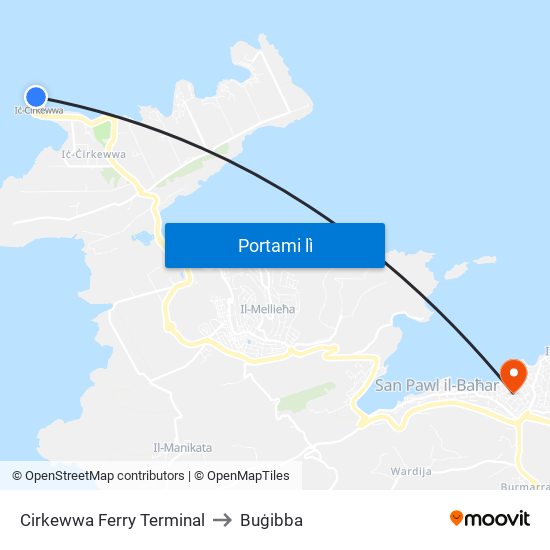 Cirkewwa Ferry Terminal to Buġibba map