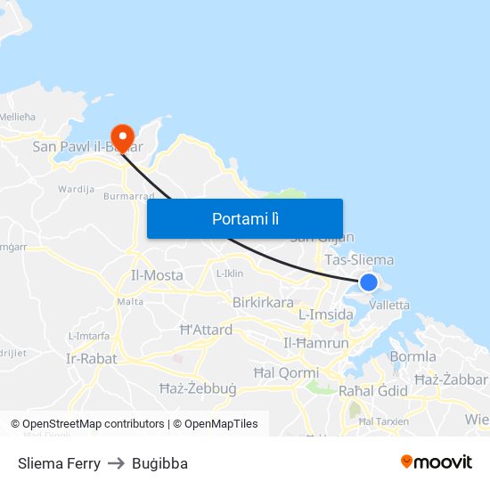 Sliema Ferry to Buġibba map