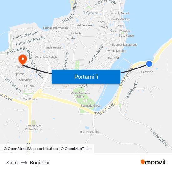 Salini to Buġibba map